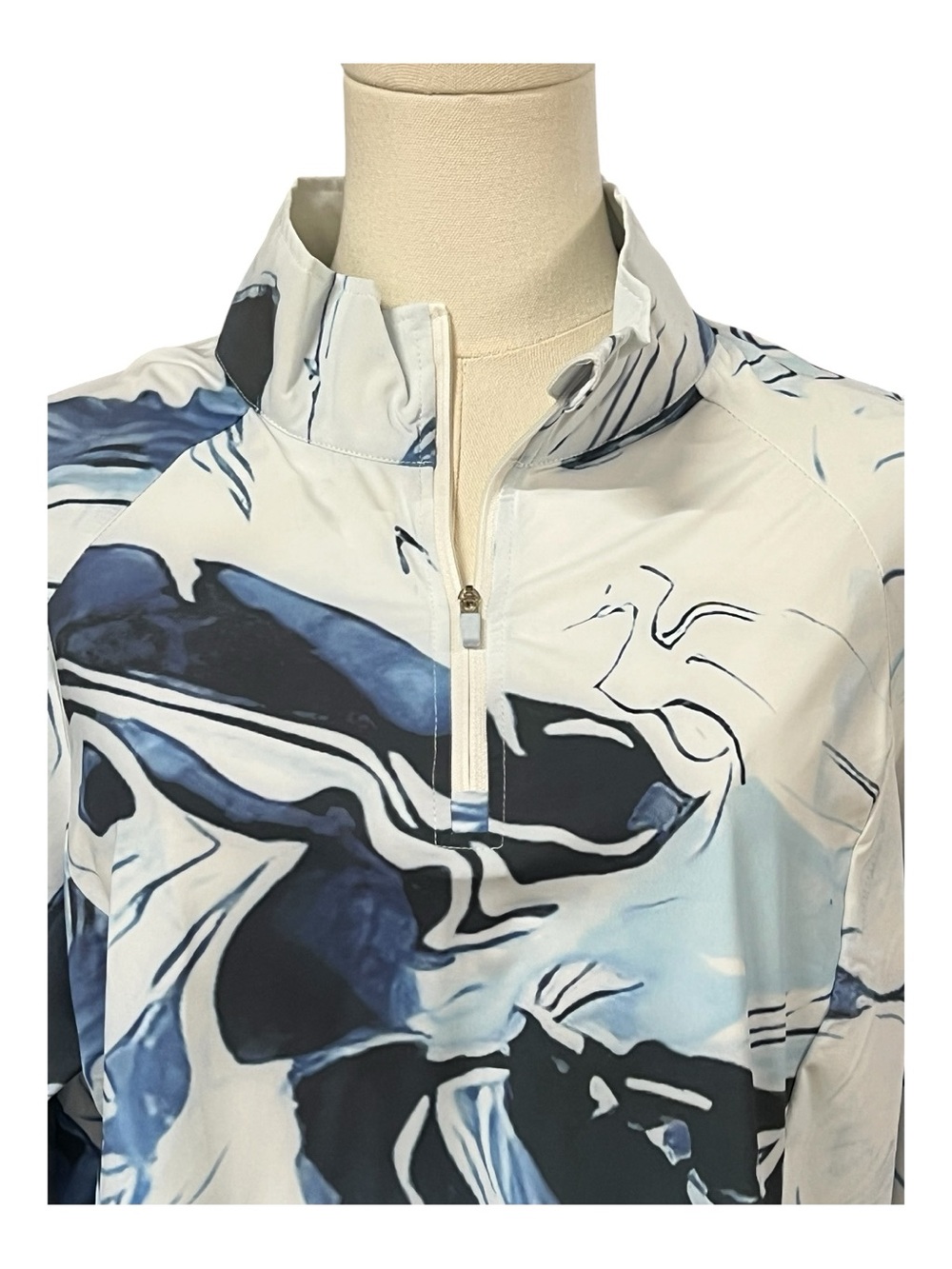 NWT FKEEP Blue & White Marble Print UPF 50+ 1/4 Zip Sun Shirt | Size XL - Picture 2 of 10
